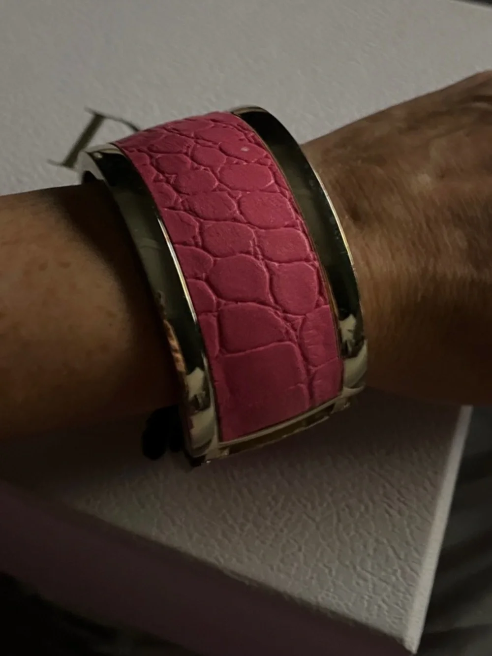 Pink Leather-Textured Statement Braclet/Cuff